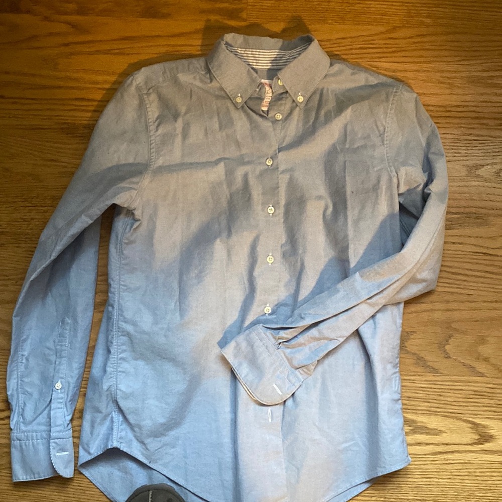 Denim blue button down blouse